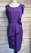 Blugirl Blumarine Ruffle Sheath Dress 44 8 Embellished Neck Purple Knee Length