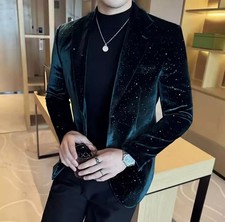 Giacca Uomo Velluto Verde Petrolio Elegante Effetto Luminoso Slim Fit DF43278