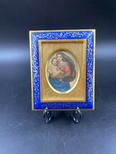 VECCHIO ANNI '50 QUADRO STAMPA MADONNA CON BAMBINO CORNICE DORATO LEGNO