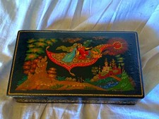 2 Vintage scatole russe laccate PALEKH RUSSIAN LAQUER miniature BOX hand-painted