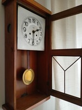 ANTICO OROLOGIO A PENDOLO FRONTIER DA MURO A CORDA CASSA IN LEGNO MECCANICO