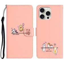 Cover Custodia iPhone 13 Pro Max 3D Animali in Pelle Rosa - Etui Flip Elegante