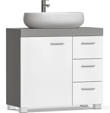 Mobile Sottolavabo per Bagno, Mobiletto da Bagno, 3 Cassetti Laterali, 2 Scompar