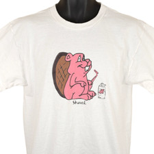T-shirt vintage castoro rasato uomo taglia media bianca rosa divertente umorismo scherzo adulto