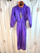 Vtg Bogner Women's Purple Silky Ski Suit Native American Embroidery sz P 4XS
