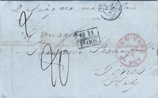 MTM357 1857 RARA LETTERA TRANSATLANTICA PERIODO 3 MESI DOPPIA TARIFFA USA - SARDEGNA