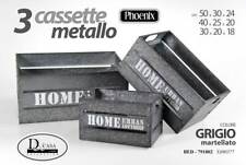 3 CASSETTE METALLO CONTENITORE ORGANIZER SALVASPAZIO MULTIUSO GRIGIO MA 50-40-30