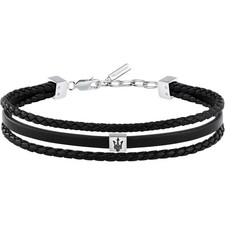 Bracciale Maserati Jewels JM525AVE32 Bracelet Pelle Nera triplo Logo Uomo
