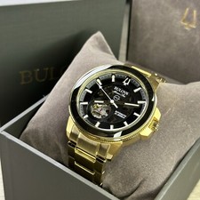 NUOVO✅AUTOMATICO✅ Orologio Uomo Bulova Marine Star Tono Oro Quadrante Nero Scheletro 97A174