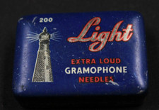 Antica Scatola Latta Puntine Grammofono Pubblicità Light Extra Loud Tone