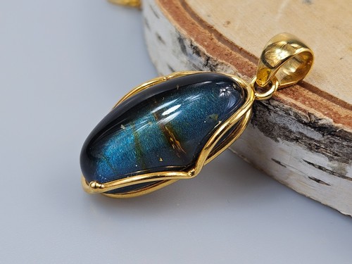 Ciondolo ambra blu oro - ambra, blu,