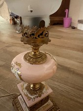 abat jour vintage in ceramica dipinta con soggetto fiori e ottone altezza 40 cm