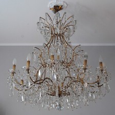Lampadario Vintage Artigianato Fiorentino a Gocce di Cristallo – Fatto a Mano