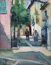 Carlo Verdecchia "Paesaggio a Atri" olio su tavola cm 40x50