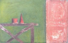 Piero BOLLA (Saluzzo 1933-Torino 2019) NATURA MORTA fondo VERDE 65x100 anno 1961