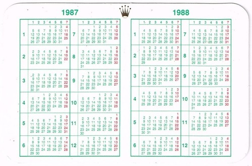 Rolex 1987 1988 calendar - rolex,