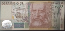 Italia banconota Le Mont 2000 Specimen De La Rue Giori L. Da Vinci in FDS