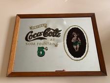 quadro specchio Coca cola pubblicitario retro cornice legno antico 76,5x56 pub 