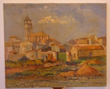 QUADRO STILE IMPRESSIONISTA FIRMATO SEGURA PAESAGGIO Cabañas de Yepes SPAGNA MD9