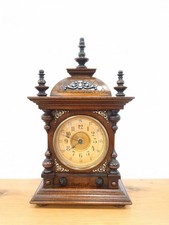 Antico Orologio Sveglia Liberty Deco In Legno Con Carillon
