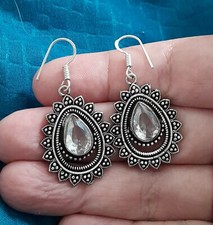 ORECCHINI ORIENTALI GOCCIA ARGENTO 925 CON TOPAZIO BIANCO NATURALE SFACCETTATO