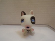 Littlest Pet Shop~#No~Bull Terrier~Cane cucciolo~bianco grigio~macchie~occhi di trifoglio blu