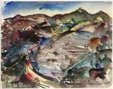 ETTORE FICO  LANGA   1959  TECNICA MISTA   ( acquerelli, matita e inchiostri)