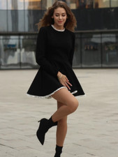 Abito Mini In Pizzo Nero S-XL Moda Patchwork Alta Vita Elegante Da Donna NUOVO