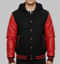 Giacca Letterman Varsity con cappuccio nuova maniche rosse pelle stile baseball