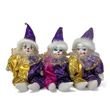 Bambola pagliaccio porcellana vintage tripla sacca sabbia corpo da collezione viola oro rosa