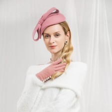 Cappello fascinatore donna a goccia anni 40 in feltro di lana fiocco berretto berretto a scoppio cocktail A568