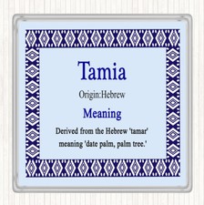 Tamia Name Meaning Drinks Mat Coaster Blue