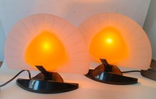 ♥ COPPIA LAMPADE DA TAVOLO ABAT-JOUR VETRO ROSA VINTAGE ANNI 90 MEZZALUNA NERO