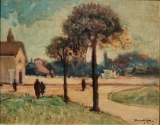 Venanzio Zolla ( Colchester-Inghilterra 1880-Torino  1961 ).Paesaggio con figure