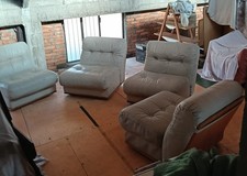 Lotto nr 4 poltrone modernariato italiano  anni '70 struttura in faggio e pelle