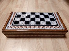 Scacchiera egiziana intarsiata madreperla legno backgammon 21" pezzi #100