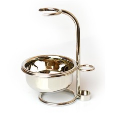 MONDIAL SUPPORTO IN OTTONE CROMATO PENNELLO RASOIO E CIOTOLA SOSPESA