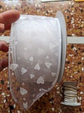Nastro decorativo bianco cuori argentati 15m – matrimonio bomboniere