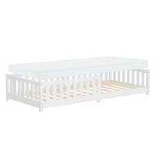 Letto singolo per bambini 200x90 cm bianco giroletto ragazzi con materasso 10 cm