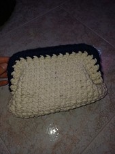 Borsa clutch a uncinetto handmade crochet artigianale. Cotone Intrecciato Bianco