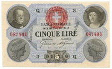 5 LIRE USO CAMPIONE BANCA NAZIONALE NEL REGNO D'ITALIA 30/10/1867 SUP+