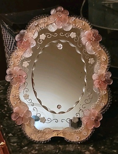 Specchio vetro veneziano rosa