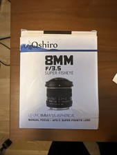 Obiettivo Fish Eye Oshiro 8mm 1:3.5 per Canon EOS EF con cappuccio, copriobiettivo - Ottimo