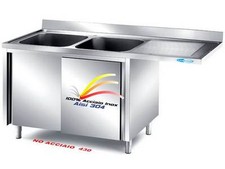Lavello cm160x60x85 In Acciaio Inox Lavatoio 2 Vasche e Vano Lavastoviglie 