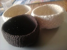 3 ciotole a uncinetto in cotone colore panna - marrone diametro 9 - 10- 11 cm