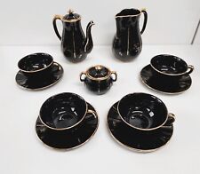 SET SERVIZIO TE' THE CAFFE DA 4 PORCELLANA VINTAGE BLU SCURO CON DECORI IN ORO