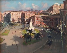 Veduta di Napoli dall'alto paesaggio urbano paesaggio urbano dipinto olio originale firmato