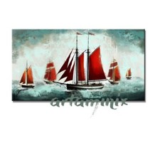 QUADRI MODERNI PAESAGGI DIPINTO A MANO, MARE BARCHE ROSSO GRIGIO ARGENTO SALOTTO