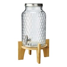 Distributore Succhi Jar in Vetro Decorato con Base in Bamboo 5,6 lt - Leone