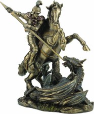 San Giorgio che uccide il drago (statua in bronzo fuso freddo e resina 21,5 c...